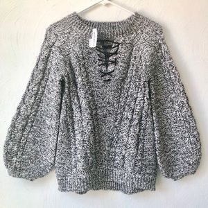 Bishop Sleeve Lace Up Pullover